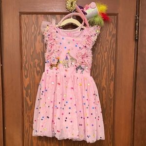 Pink Ruffled Dress with Colorful Sequins
